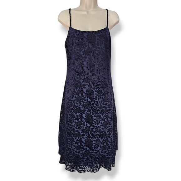 Vintage 90s Whimsigoth La Belle Fashions Velvet Burnout Floral Slip Dress Size L - Picture 1 of 7